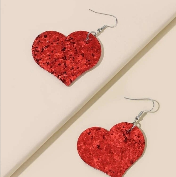5/$25 DANGLE HEART GLITTER Faux Earrings Sparkle NEW - Picture 3 of 5